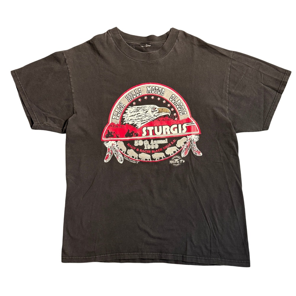 Vintage 1999 Sturgis 59th Annual Motorcycle Rally T-Shirt Black Eagle Toms Ts L